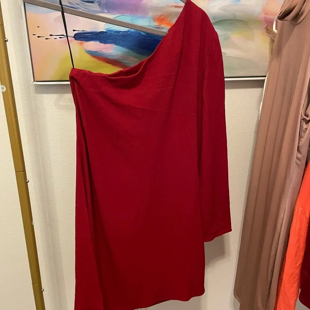 Theory Vibrant Red Dress one shoulder Size 0 NWT date wedding guest evening - Picture 5 of 5